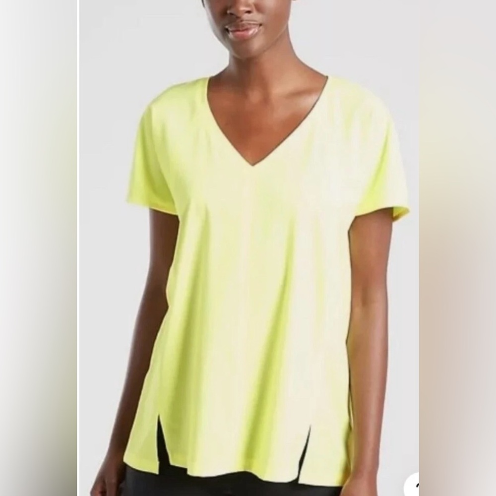 Athleta V-Neck Boulevard Top Size XXS Neon Yellow NWT